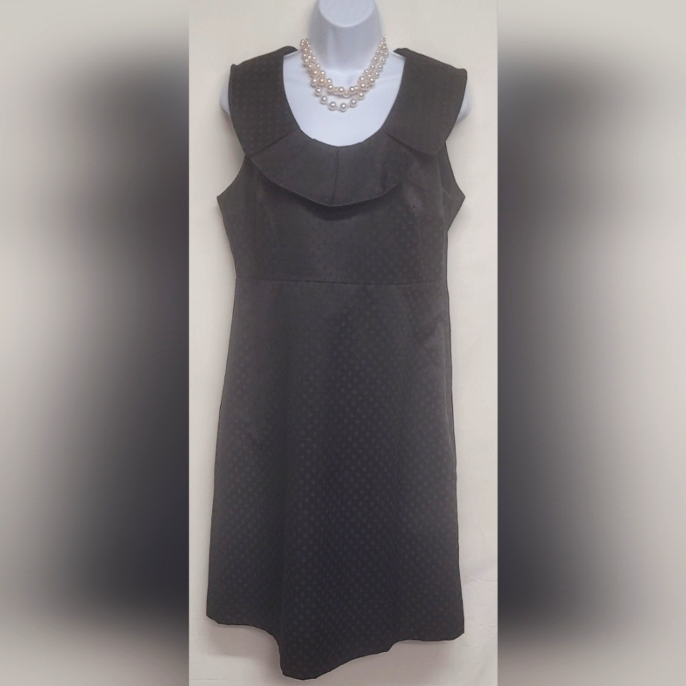 Merona Polka-dot Shift Dress 10 Pleated Neckline Collar Sleeveless Lined